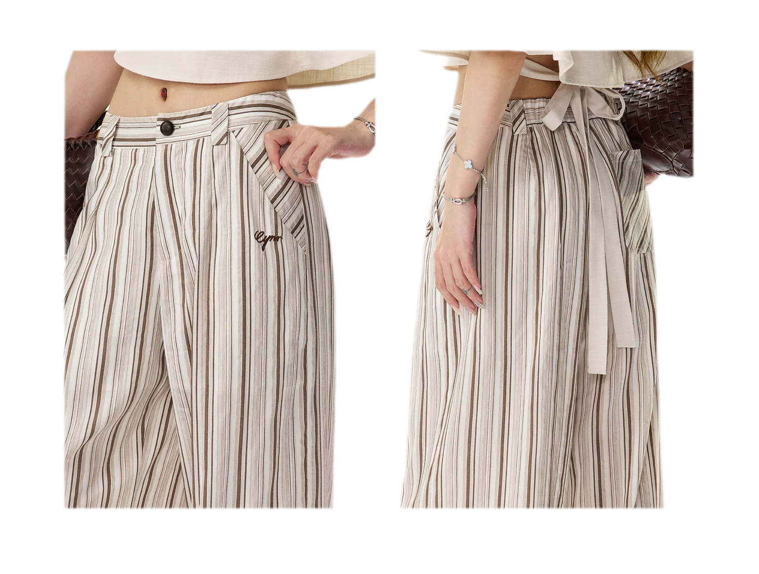 Tencel Stripe Wide-Leg Pants