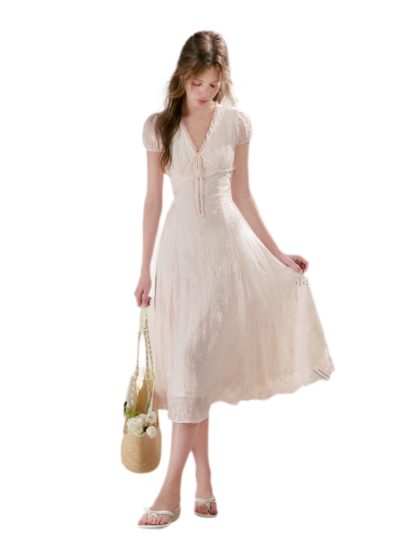 Embroidered Lace Waist Midi Dress