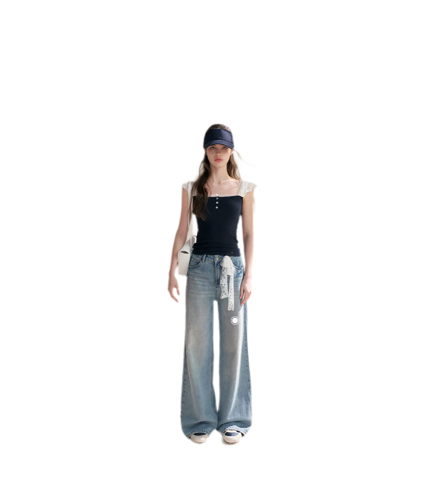 Lace Edge Wide Strap Knit T-Shirt