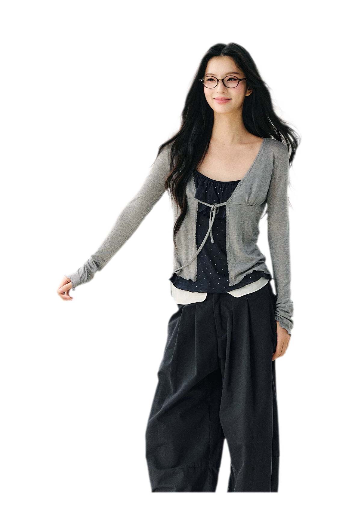 Sheer Drawstring Ruffle Cardigan