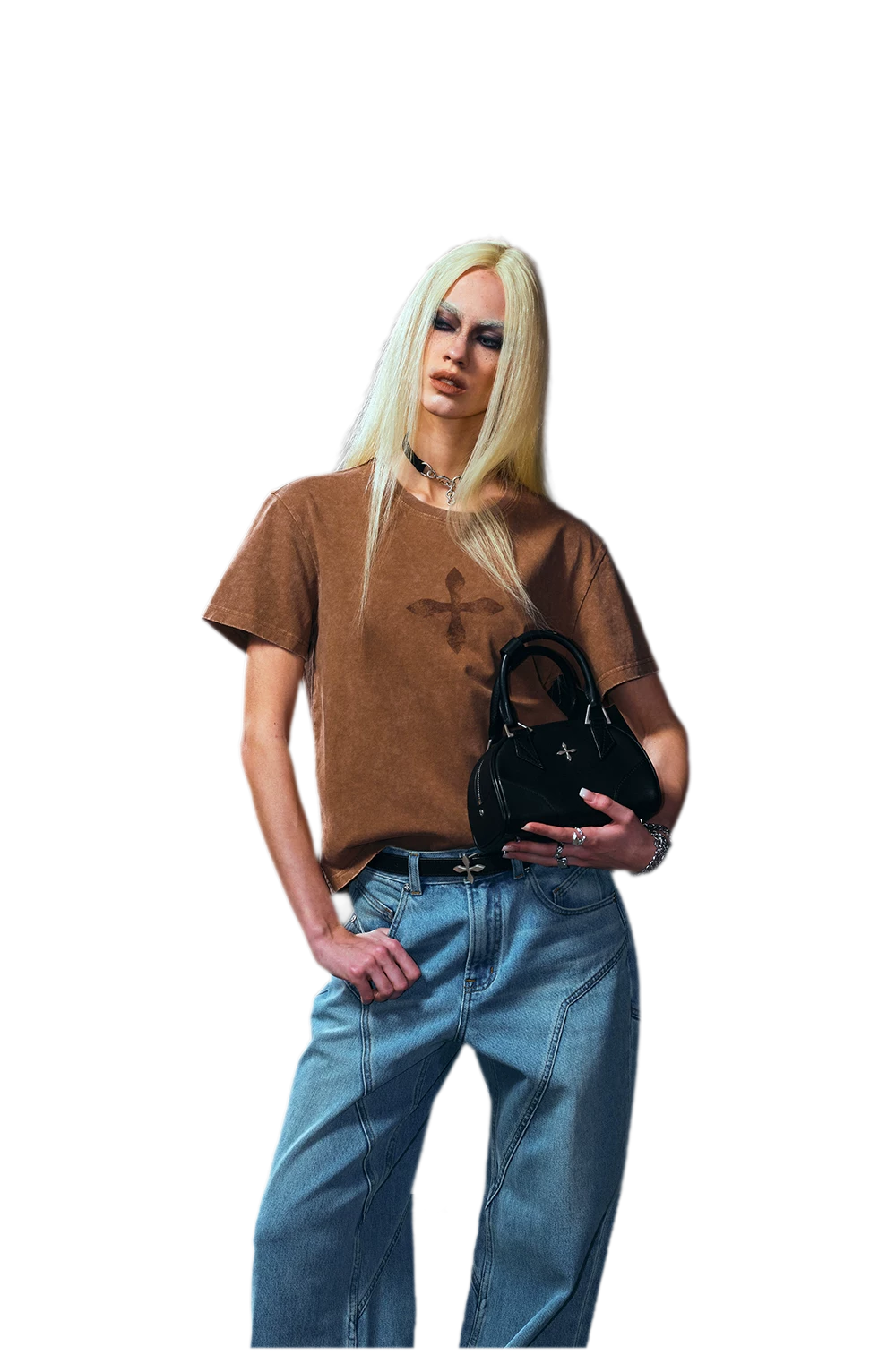 Vintage Washed Cross Embroidered Tee