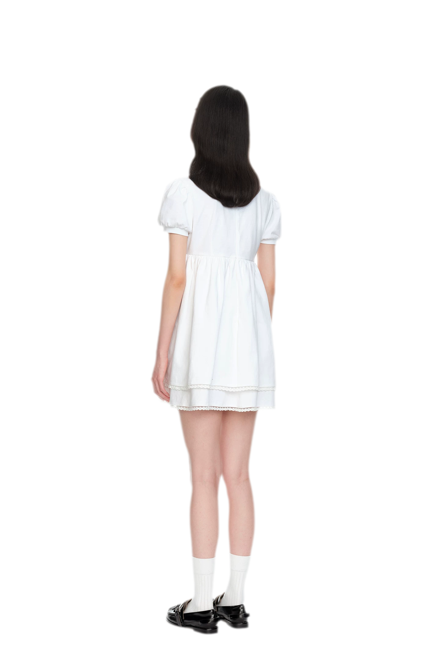 Cotton Puff Sleeve Bow Dress