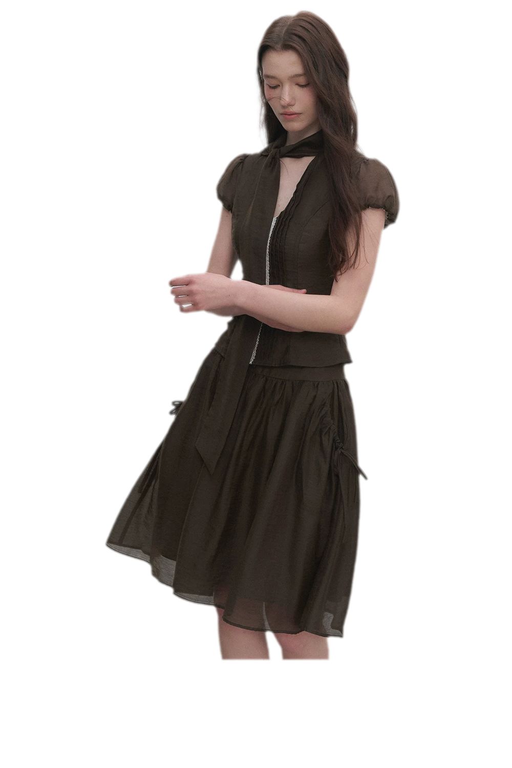 Tie-Neck Flared Skirt Set