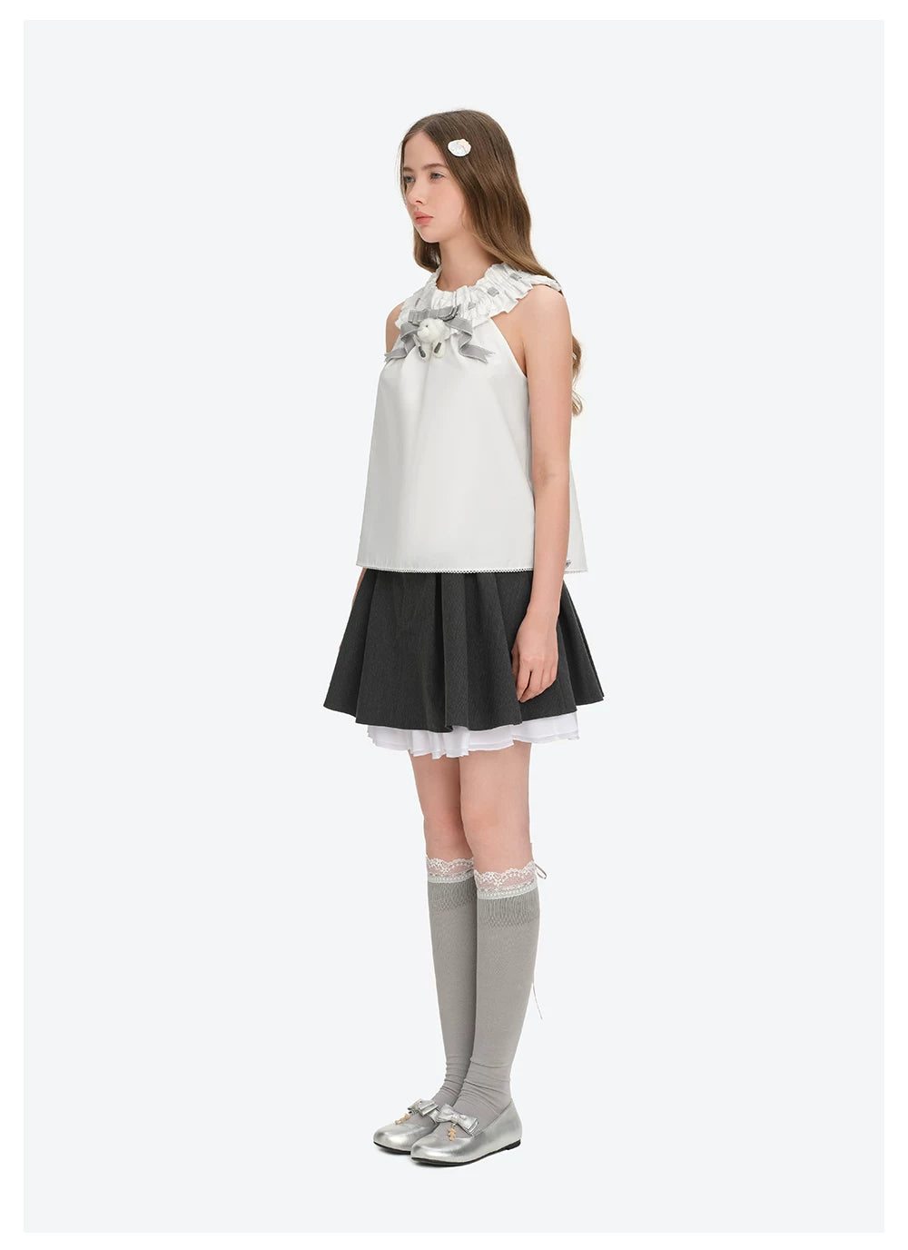 Spring/Summer 2026 White Ruched Lace Camisole