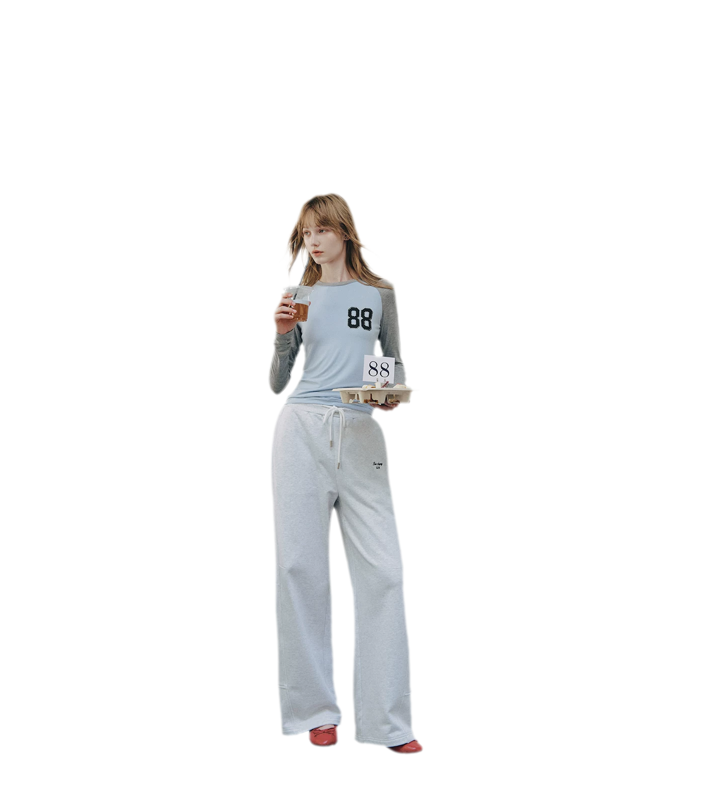 Cotton Curved Wide-Leg Pants