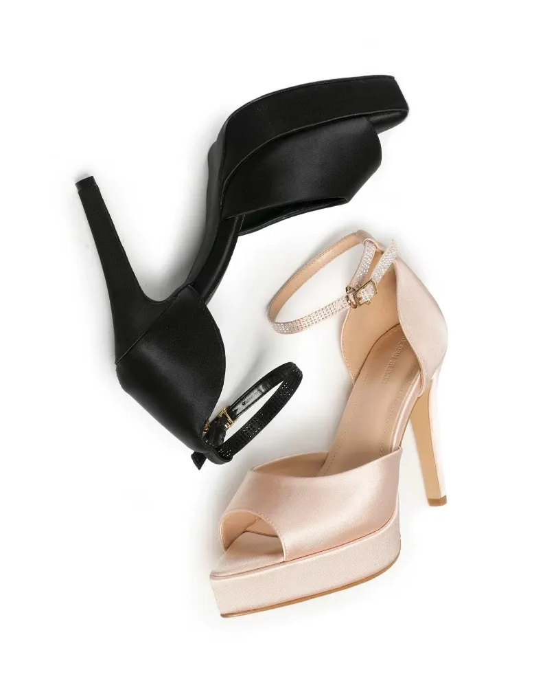 Satin Platform Peep-Toe Heels