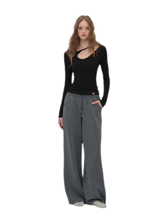 Air-Layer Rivet Wide-Leg Pants