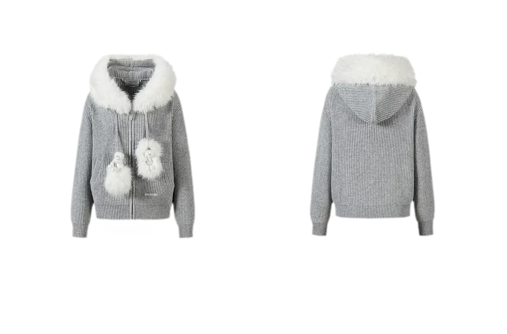 Pom-Pom Hooded Knit Sweater