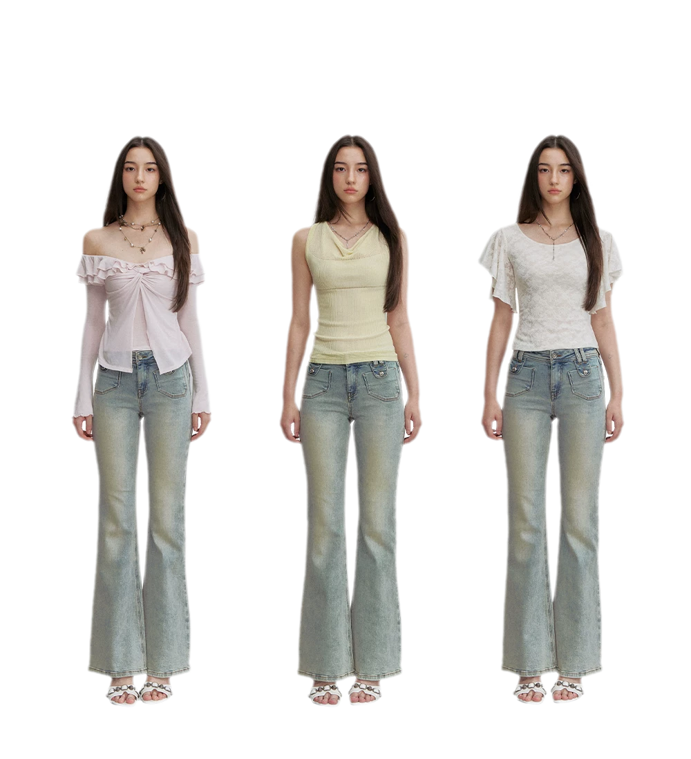 Vintage Wash Micro-Flare Jeans