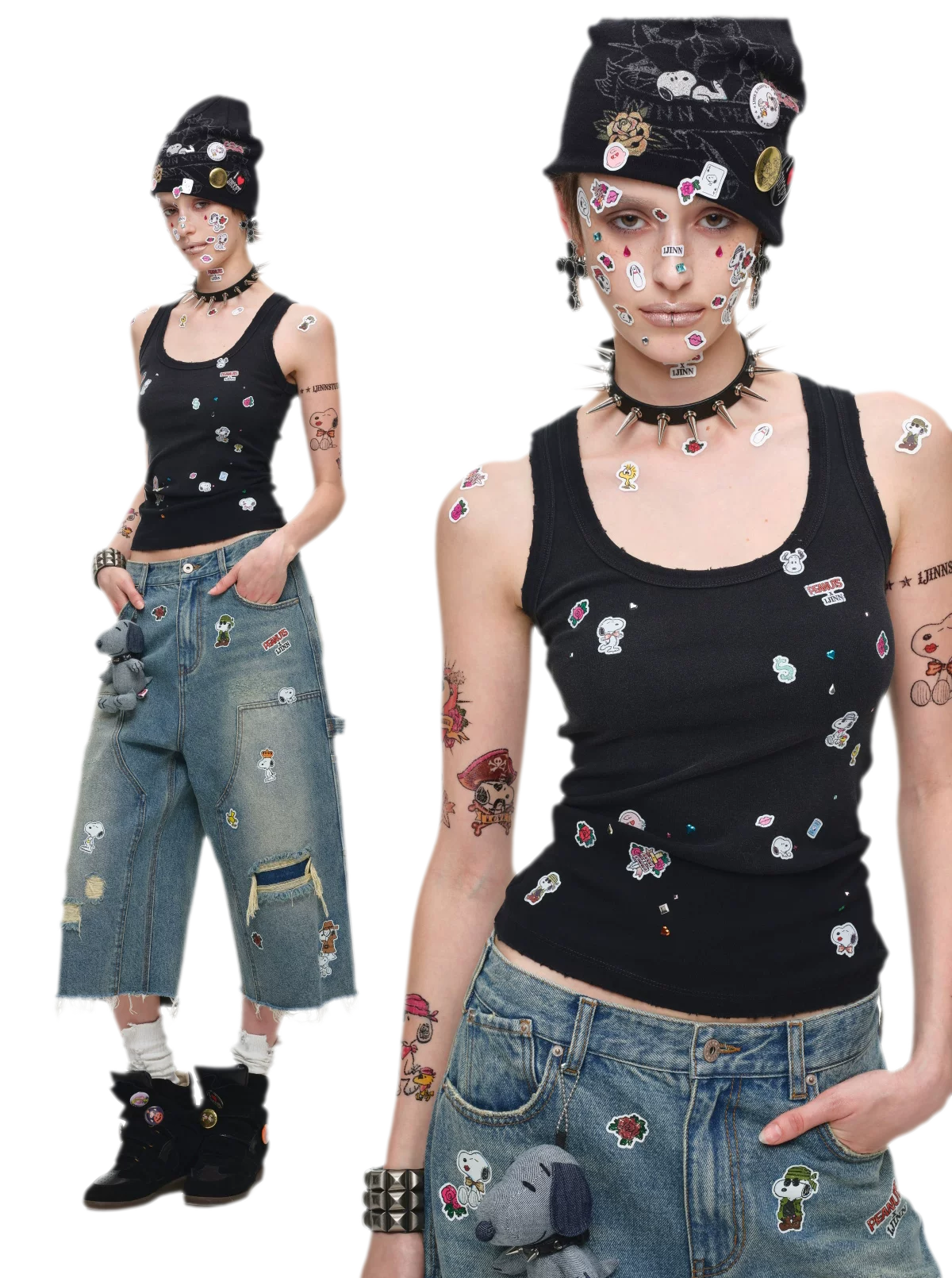Washed Distressed Cropped Jeans