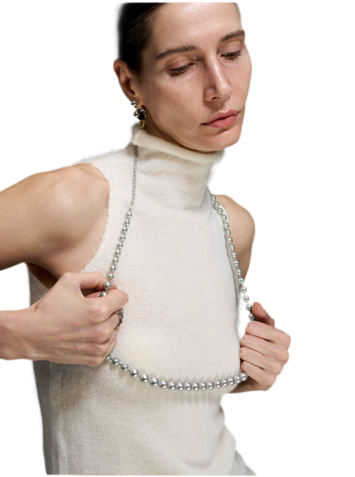 Silver Pearl Long Necklace