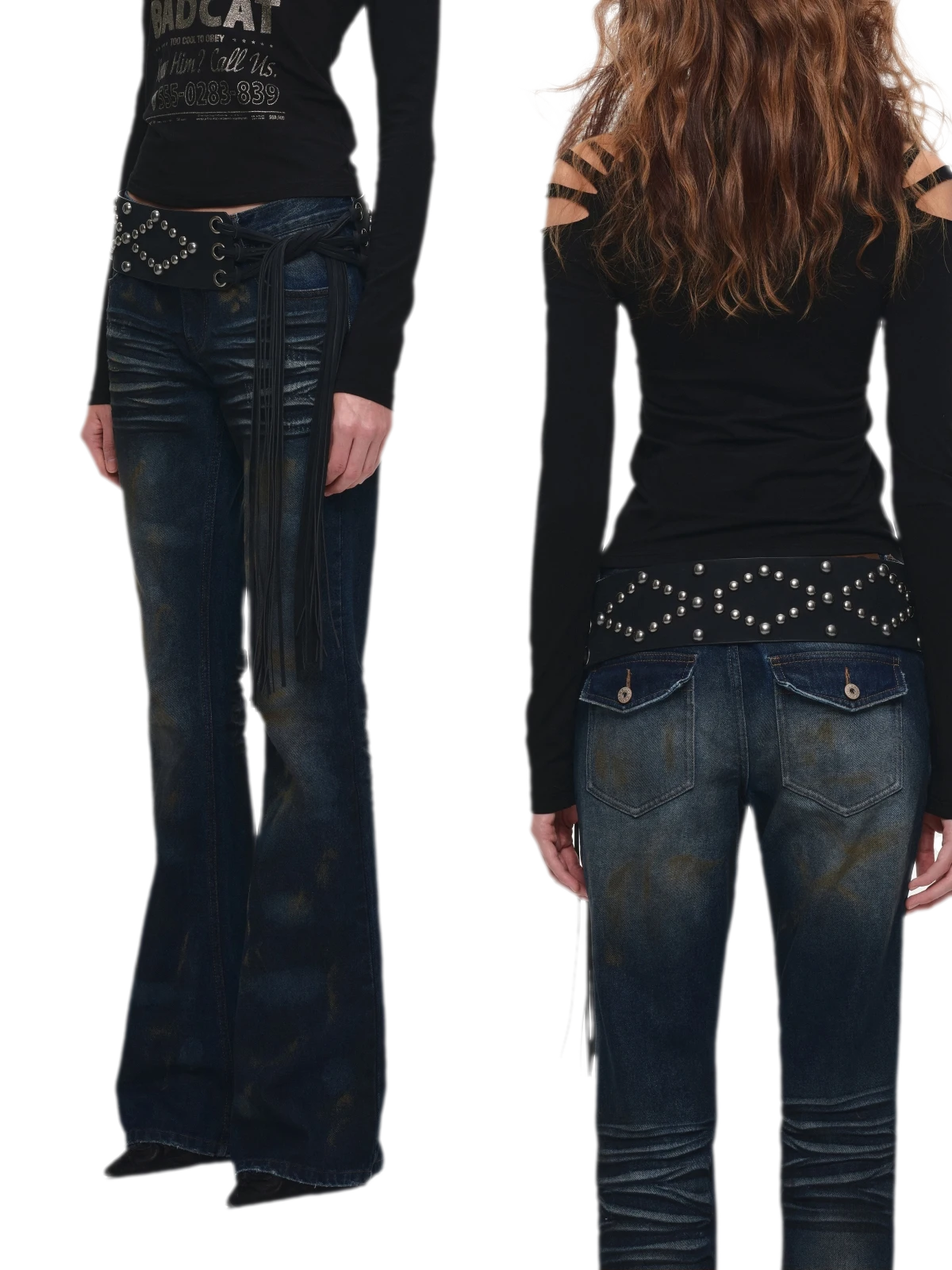 Rust-Dyed Flared Leg Jeans