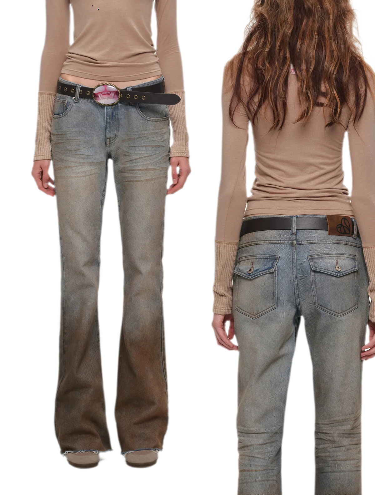 Quần jeans ống loe chuyển màu phong cách vintage