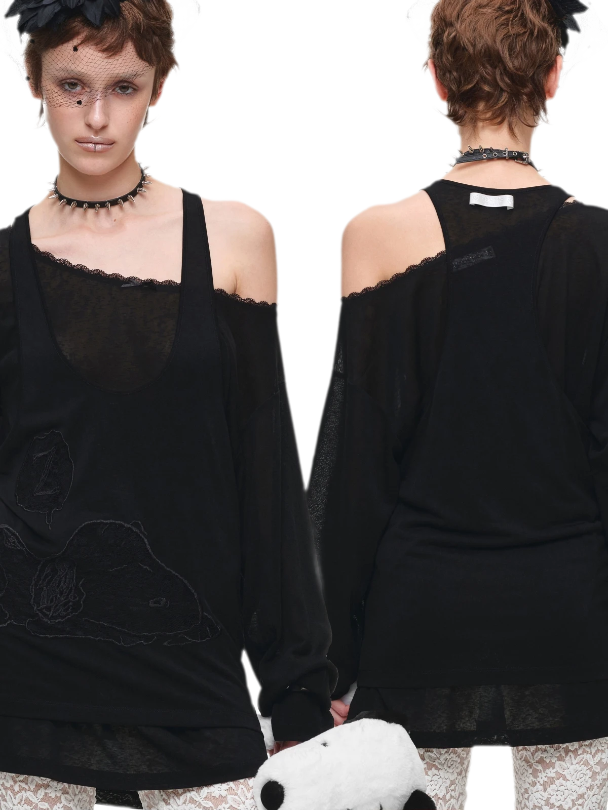 Lace Appliqué Layered Long-Sleeve T-Shirt