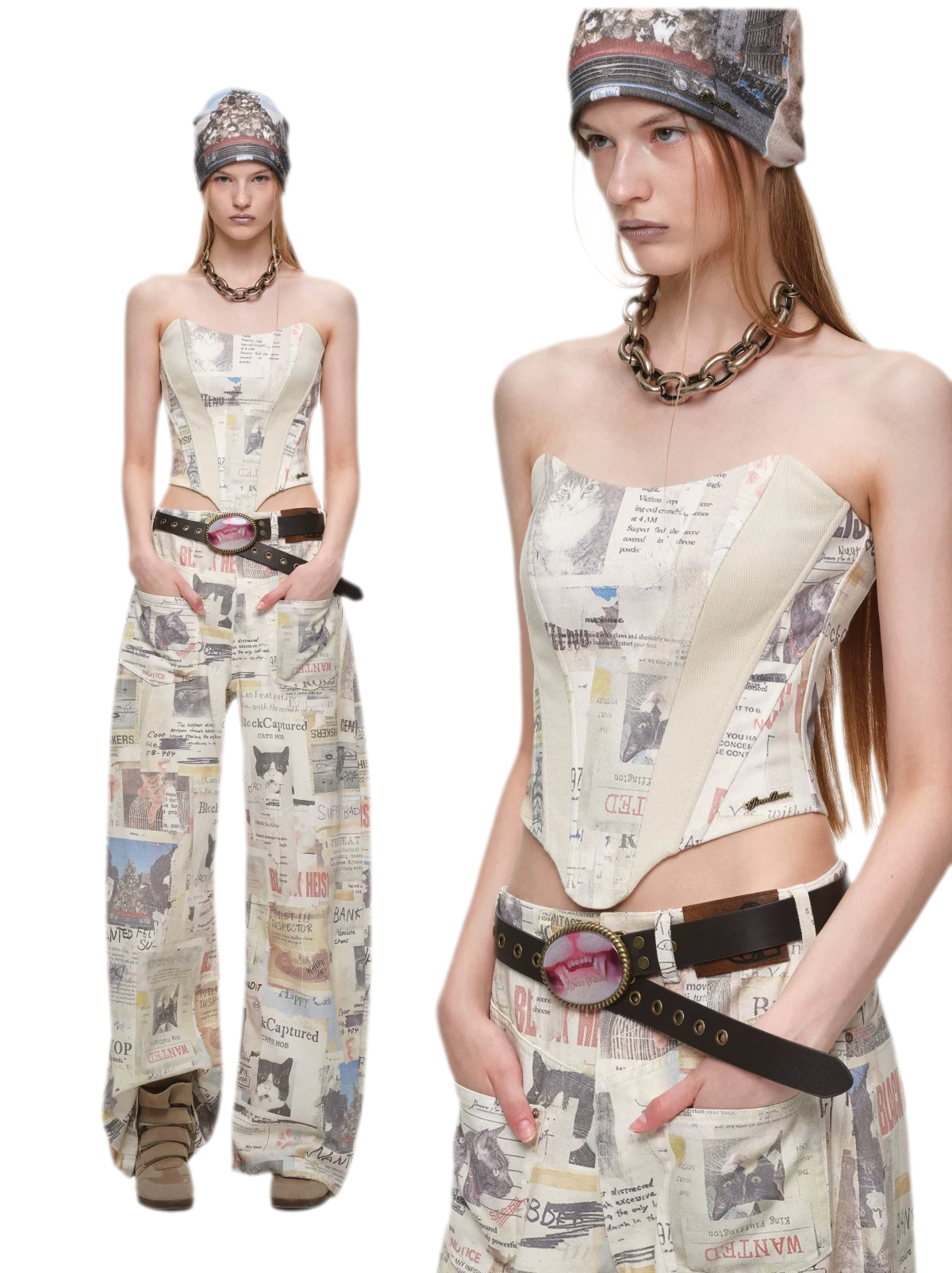 Pantalon en toile imprimé à jambes larges