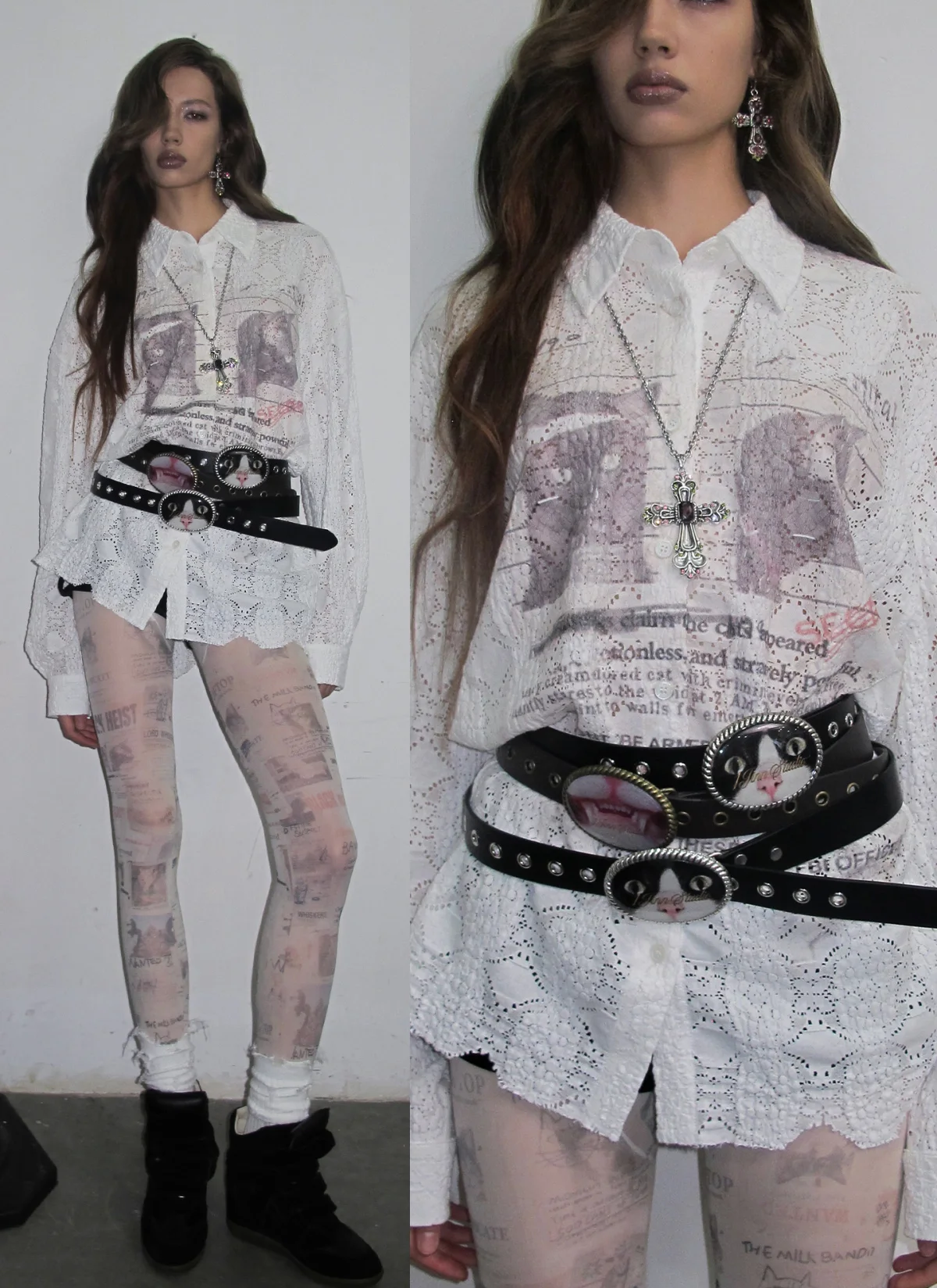 Vintage Cat Print Tights