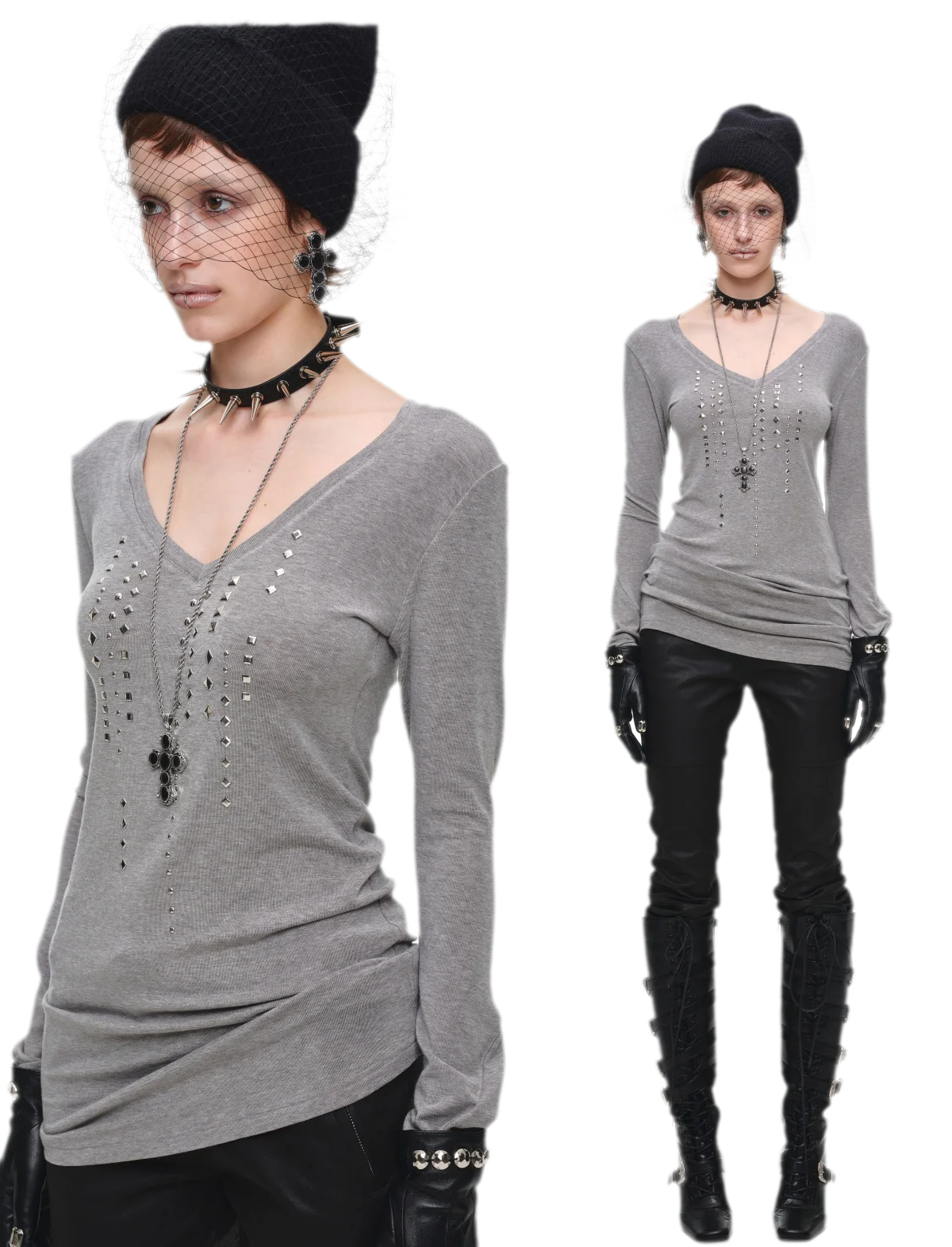 Rhinestone Fitted Knit Top