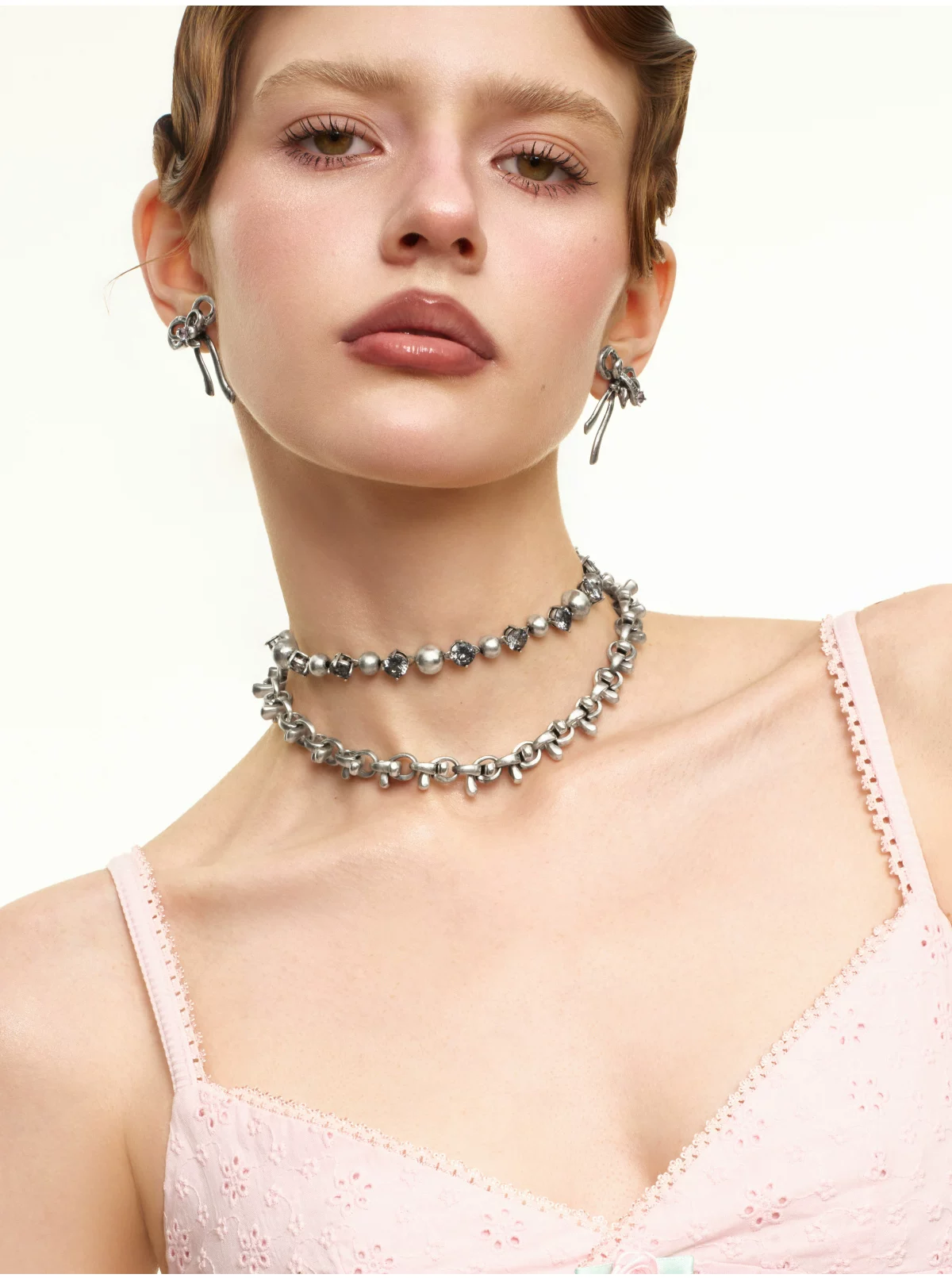 Vintage Bowknot & Zircon Layered Choker
