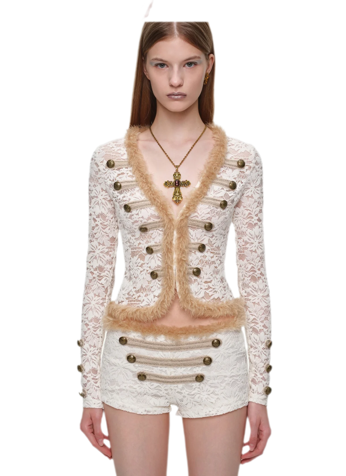Set di cardigan e shorts con profili metallici