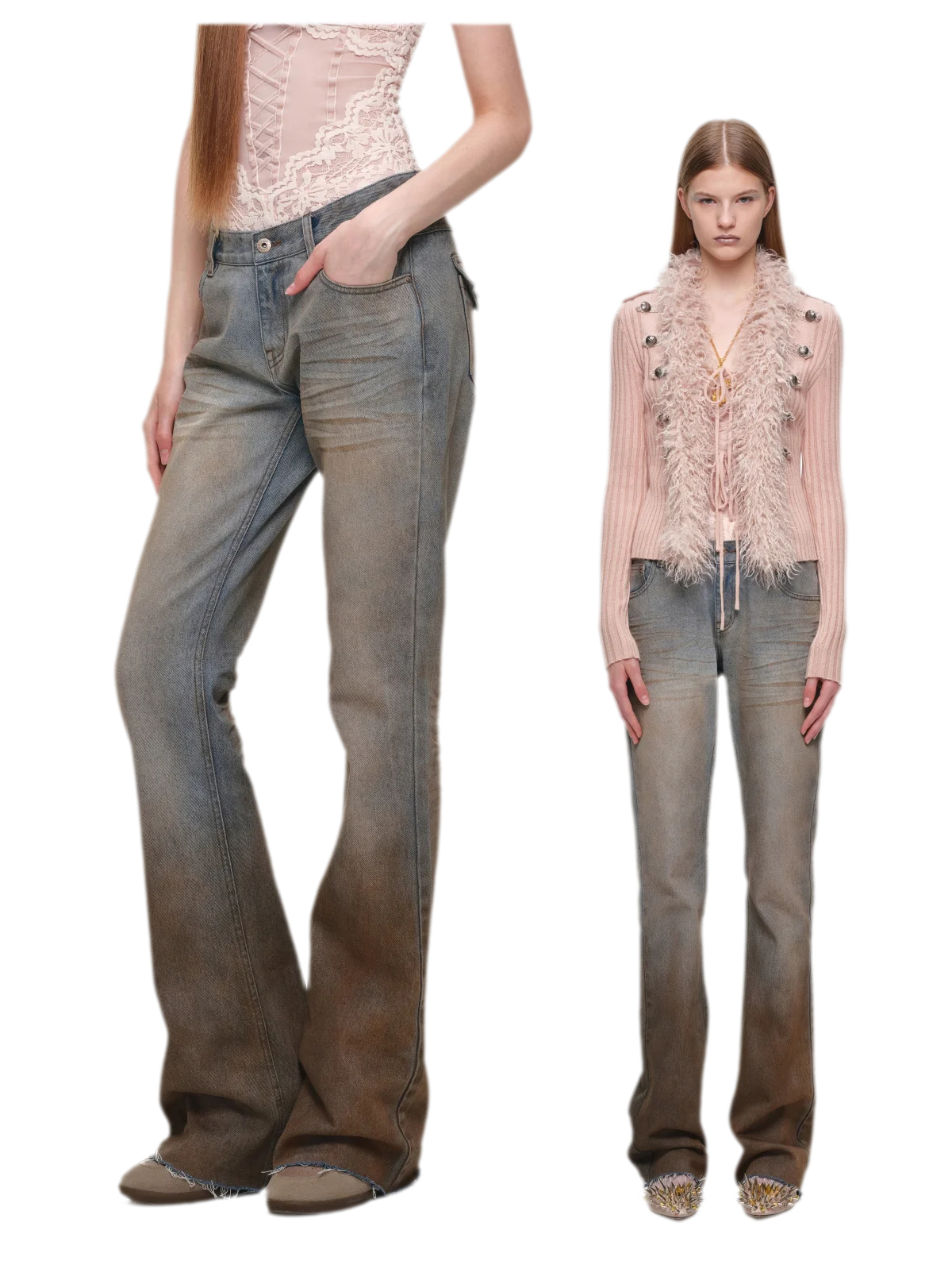 Quần jeans ống loe chuyển màu phong cách vintage
