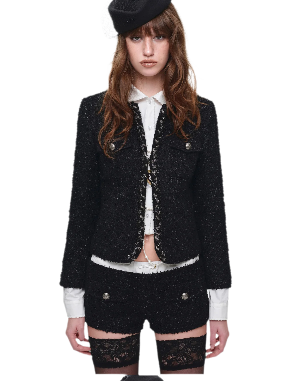 Bouclé Cropped Jacket Shorts Set