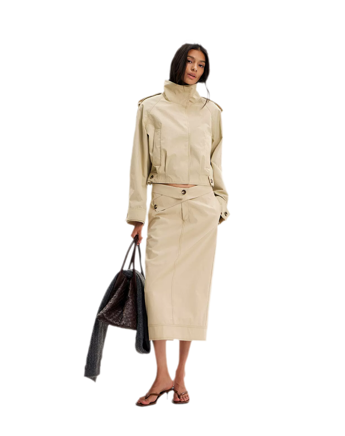 Structured High-Waisted Midi Skirt