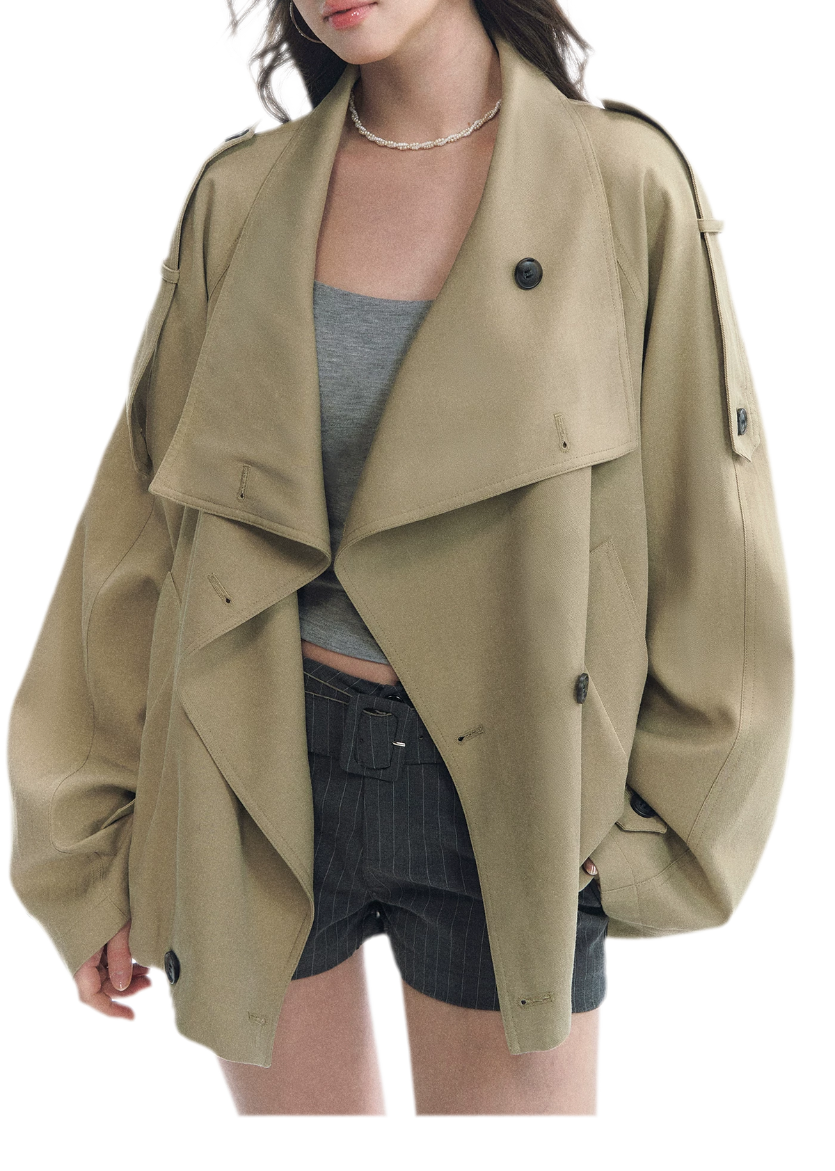 Relaxed Double-Breasted Short Trench