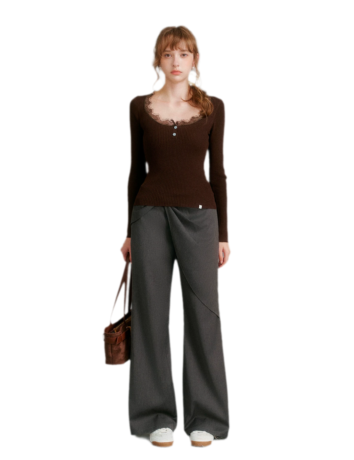 Misty Gray Bow Wide-Leg Pants