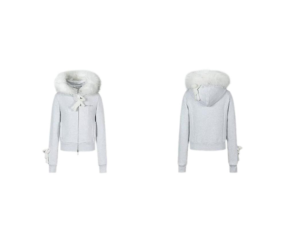 Plush Bear-Trim Fitted Hoodie