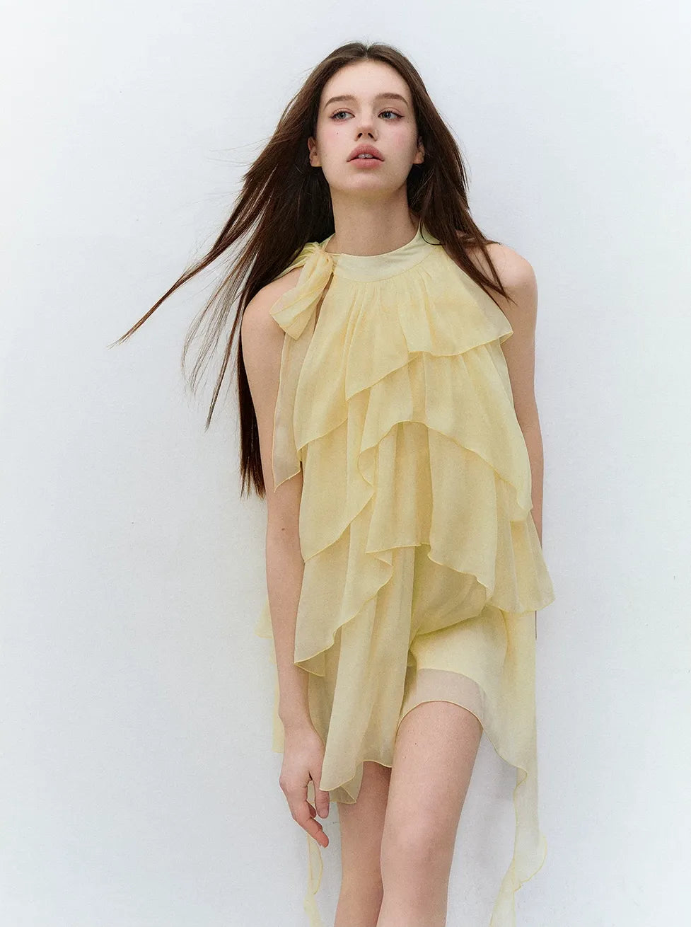 Midsummer Layered Ruffle Halter Sleeveless Dress