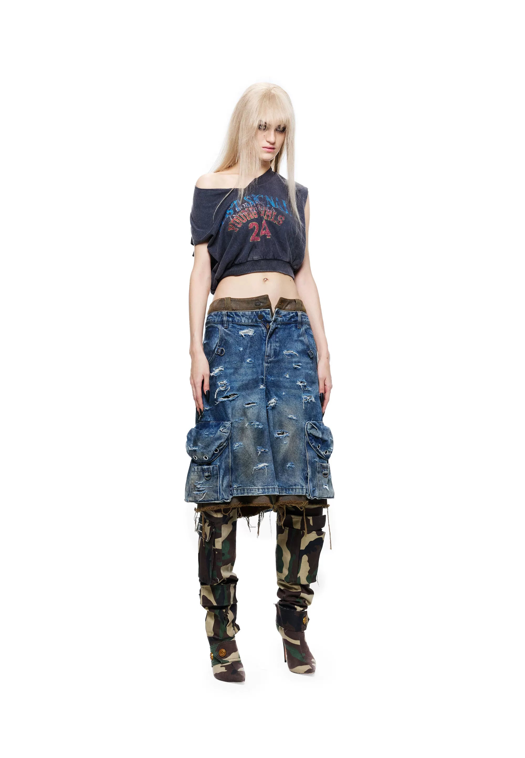 Vintage Washed Printed V-Neck Tank Top