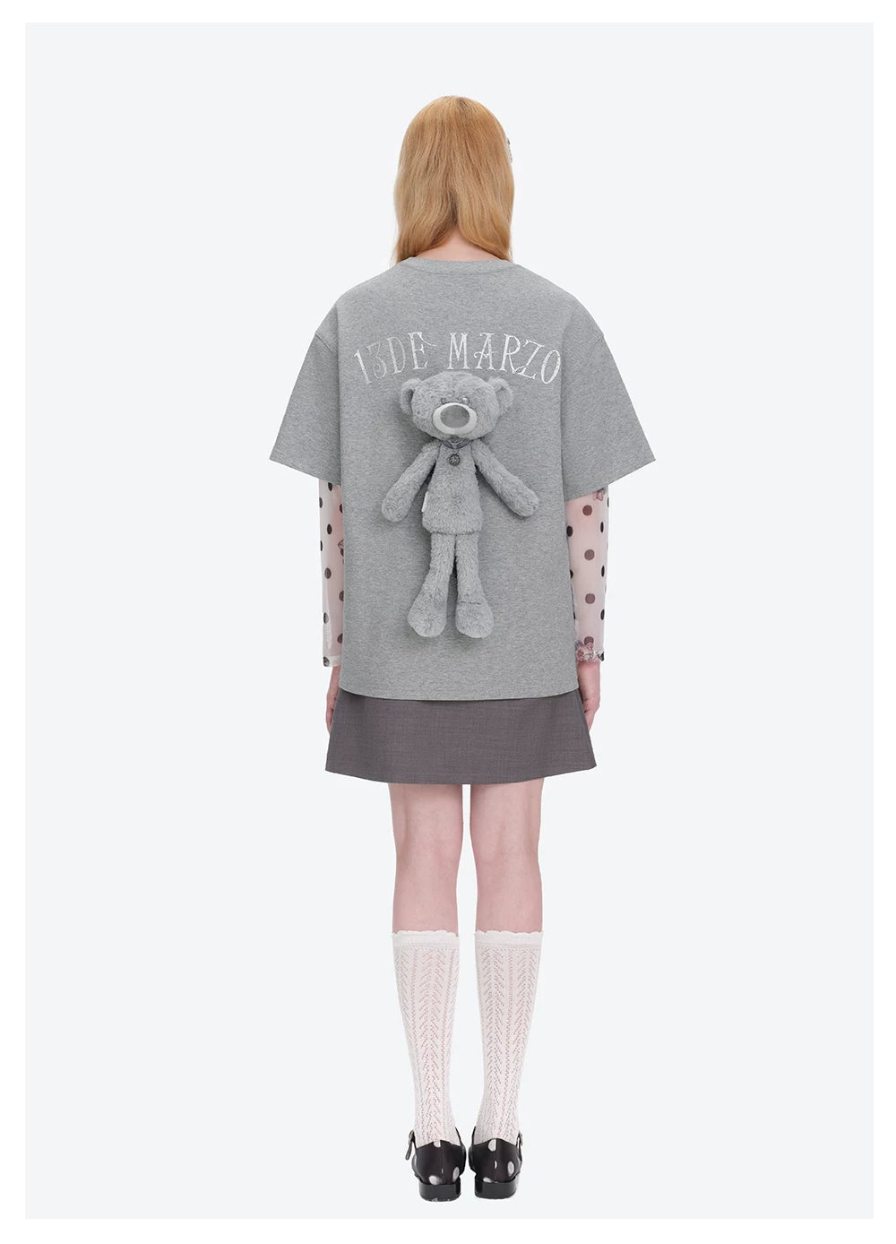 Unisex Silver Bear Print Loose T-shirt