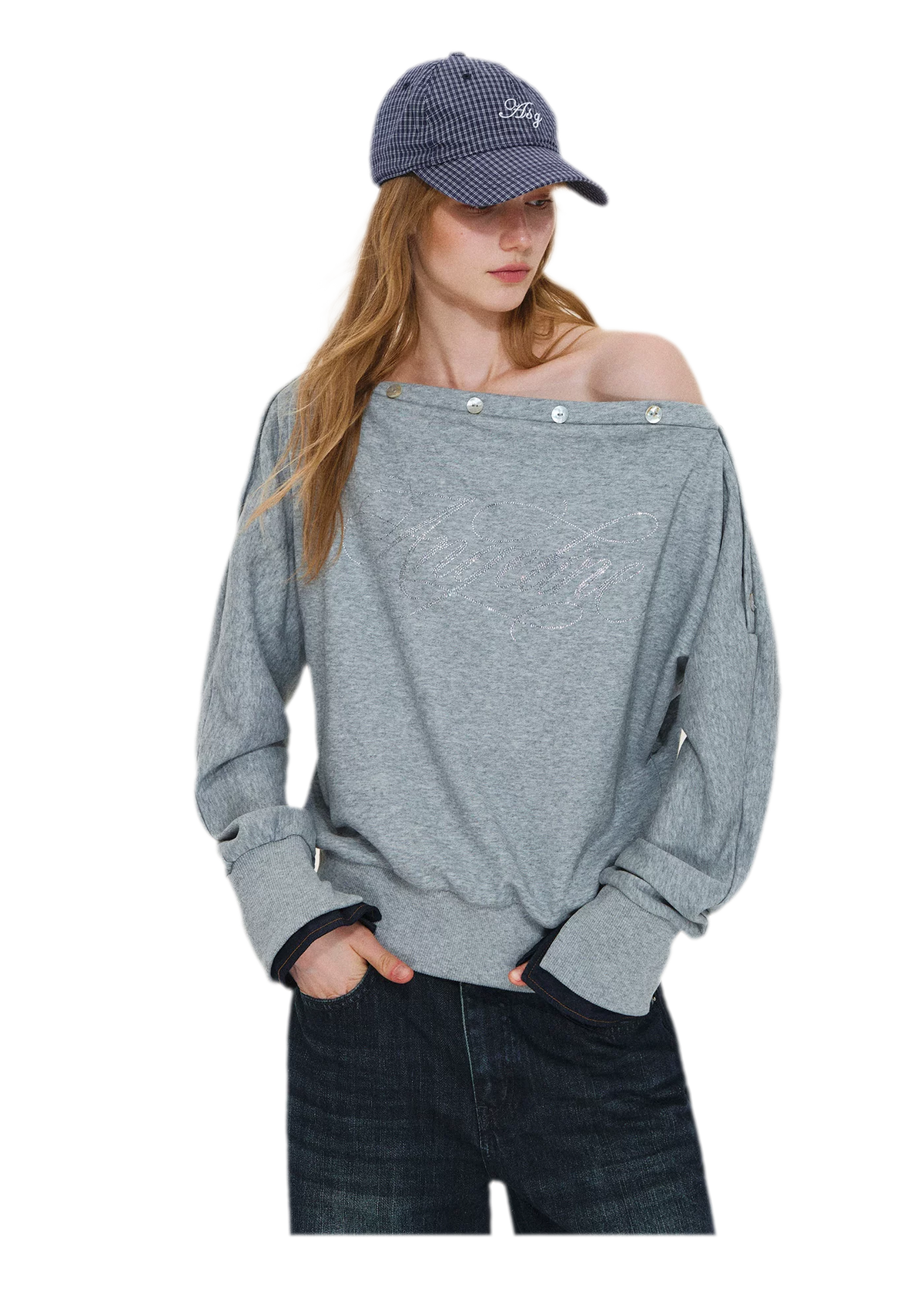 Rhinestone Off-Shoulder Relaxed Sweatshirt