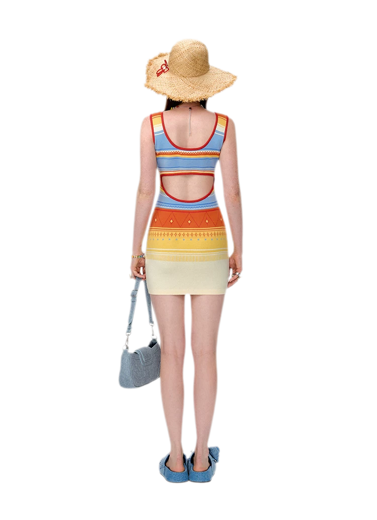 Striped Cutout Knit Dress