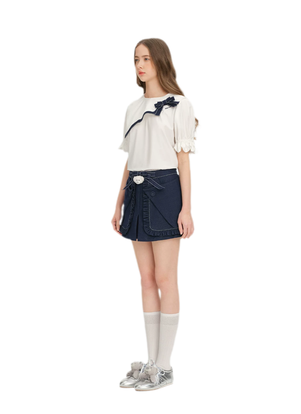 Bow Lace Denim Skort