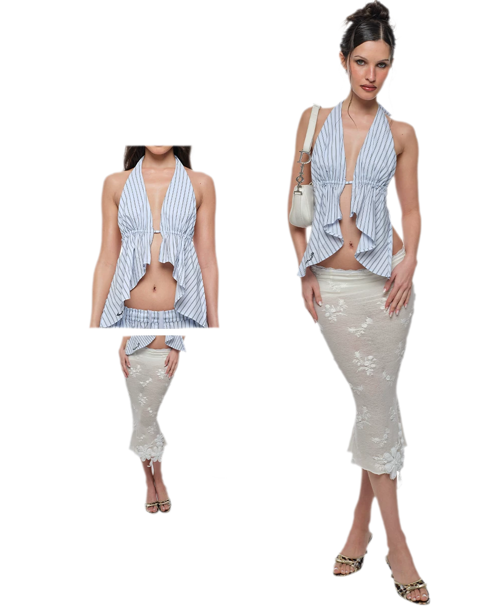 Striped Halter Wide-Leg Set