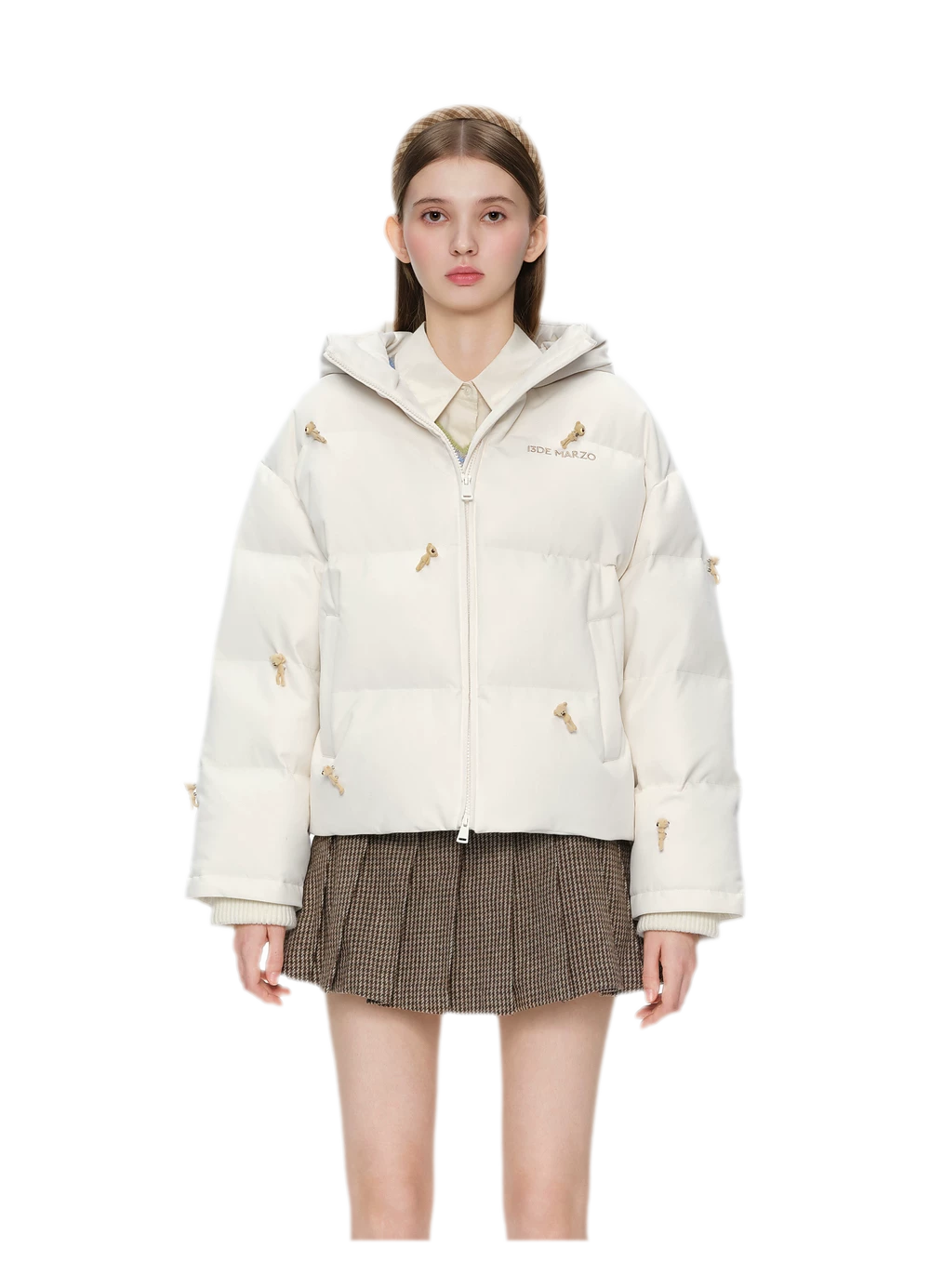 Flocked Bear Hooded Down Jacket