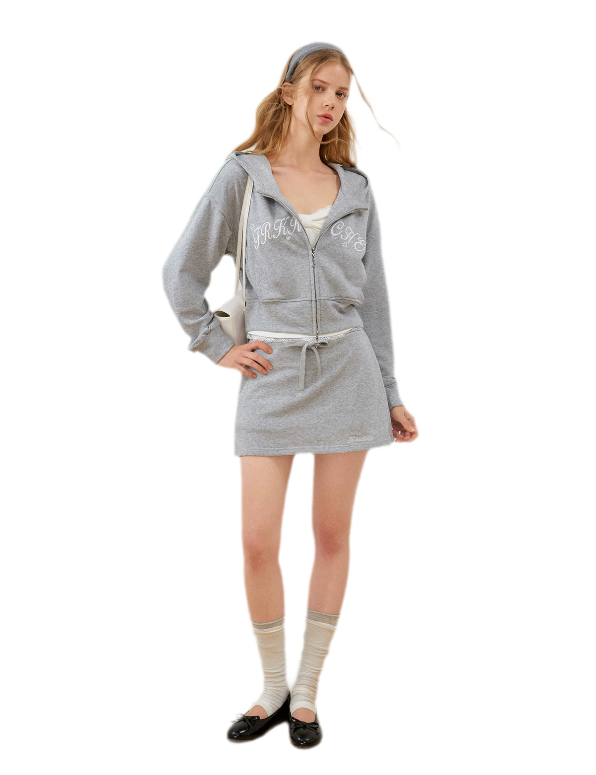 Cropped hoodie-set met contrasterend borduursel