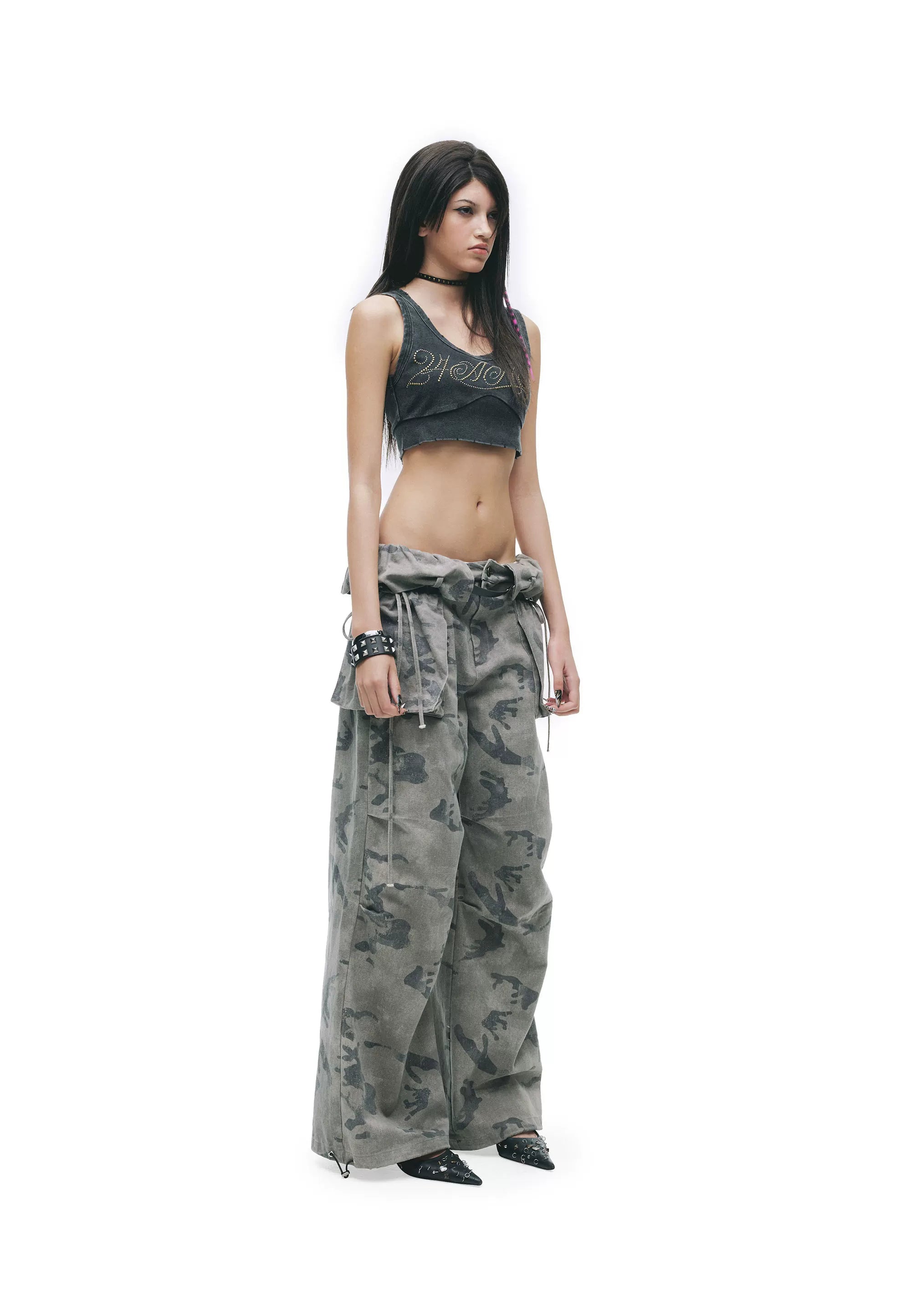 Washed Rhinestone Distressed Tank Top