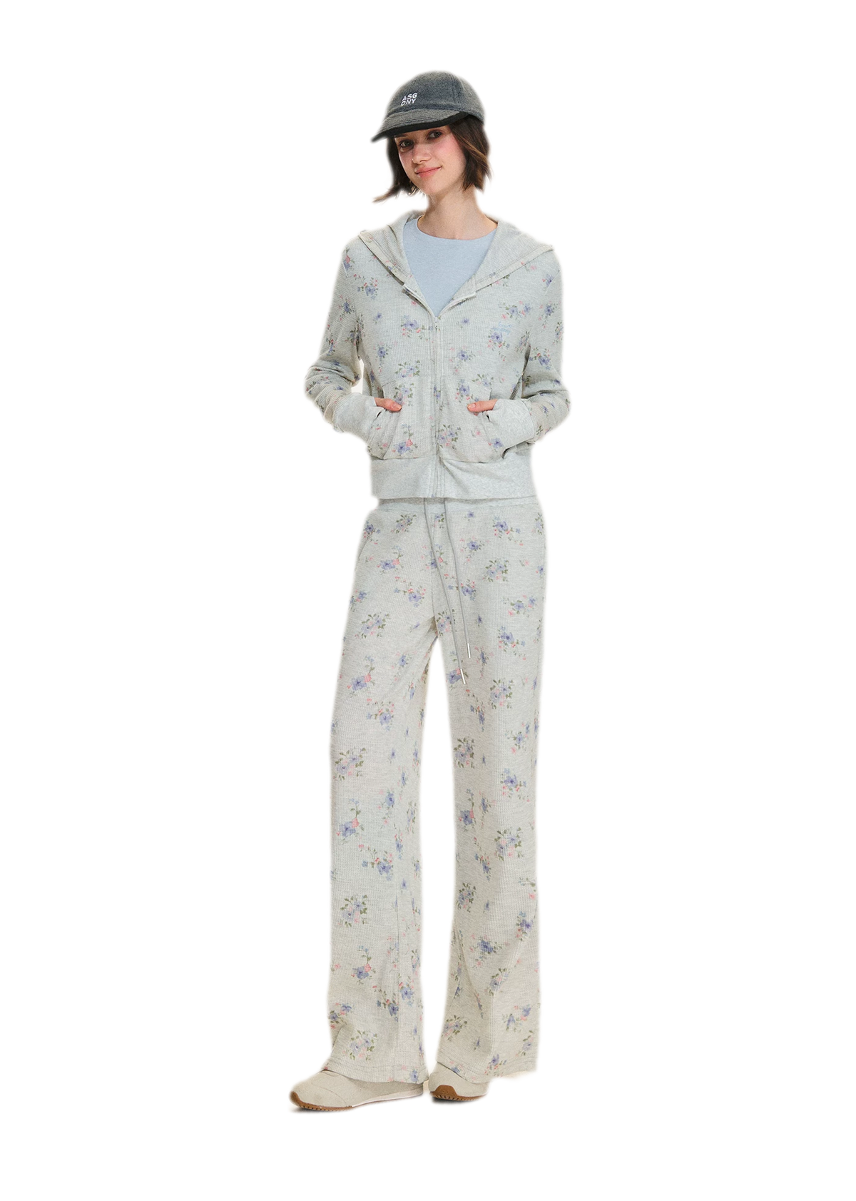 Blumenmuster-Waffel-Hoodie-Set