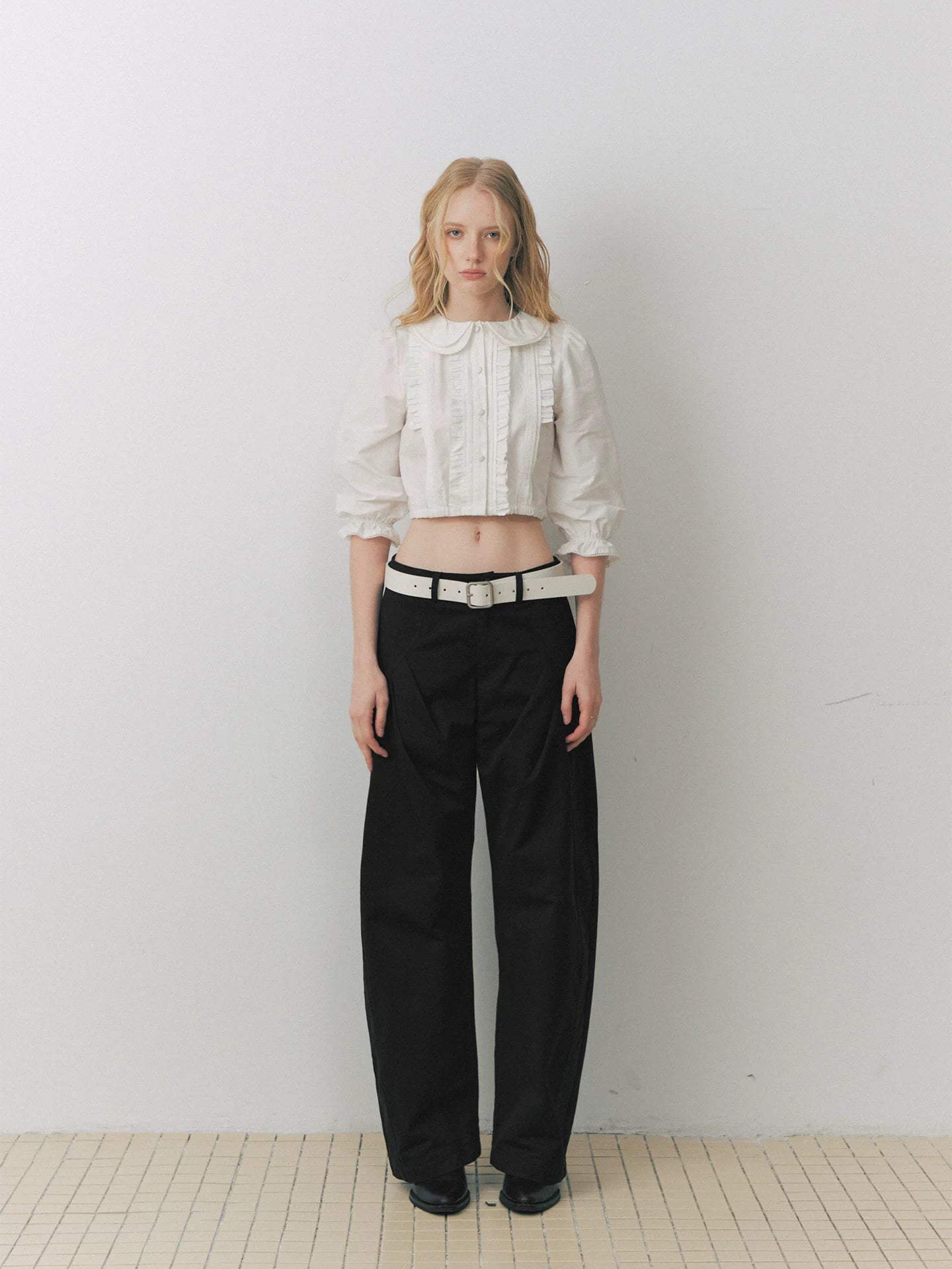 Ruffled Collar Peplum Blouse