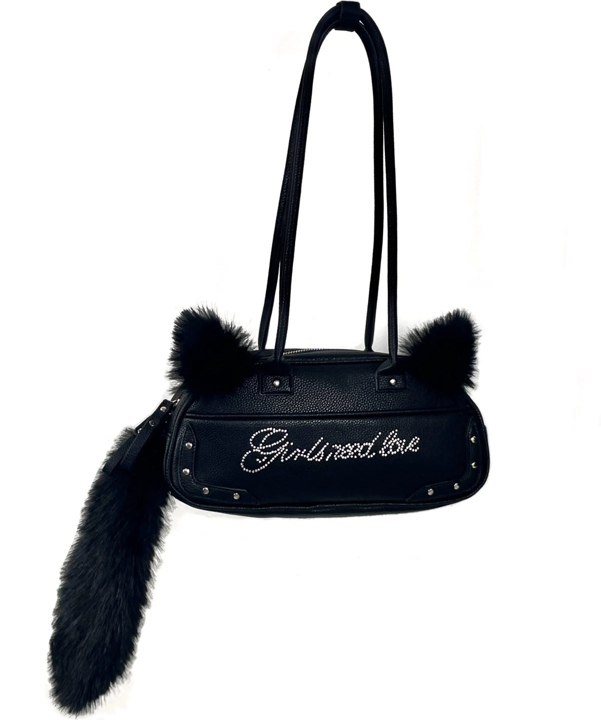 Bolso de mano de piel sintética con pompón de pedrería