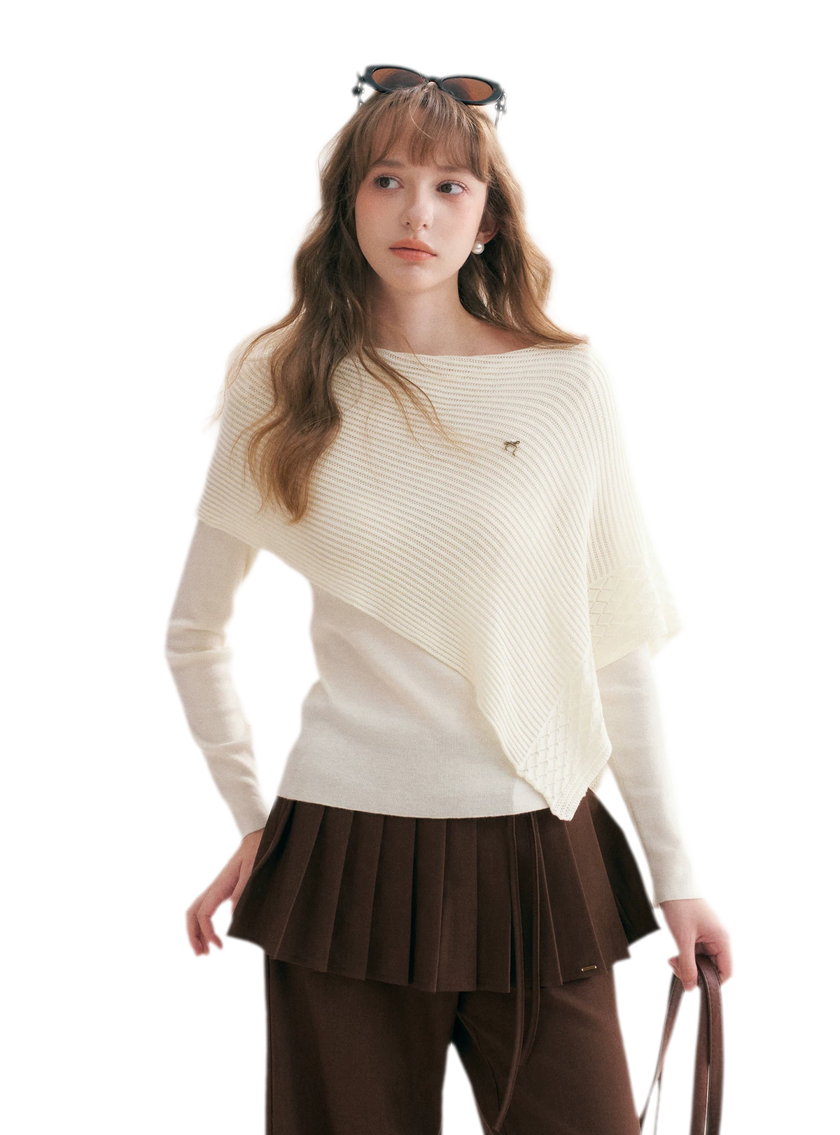 Diagonal Shawl Knit Sweater