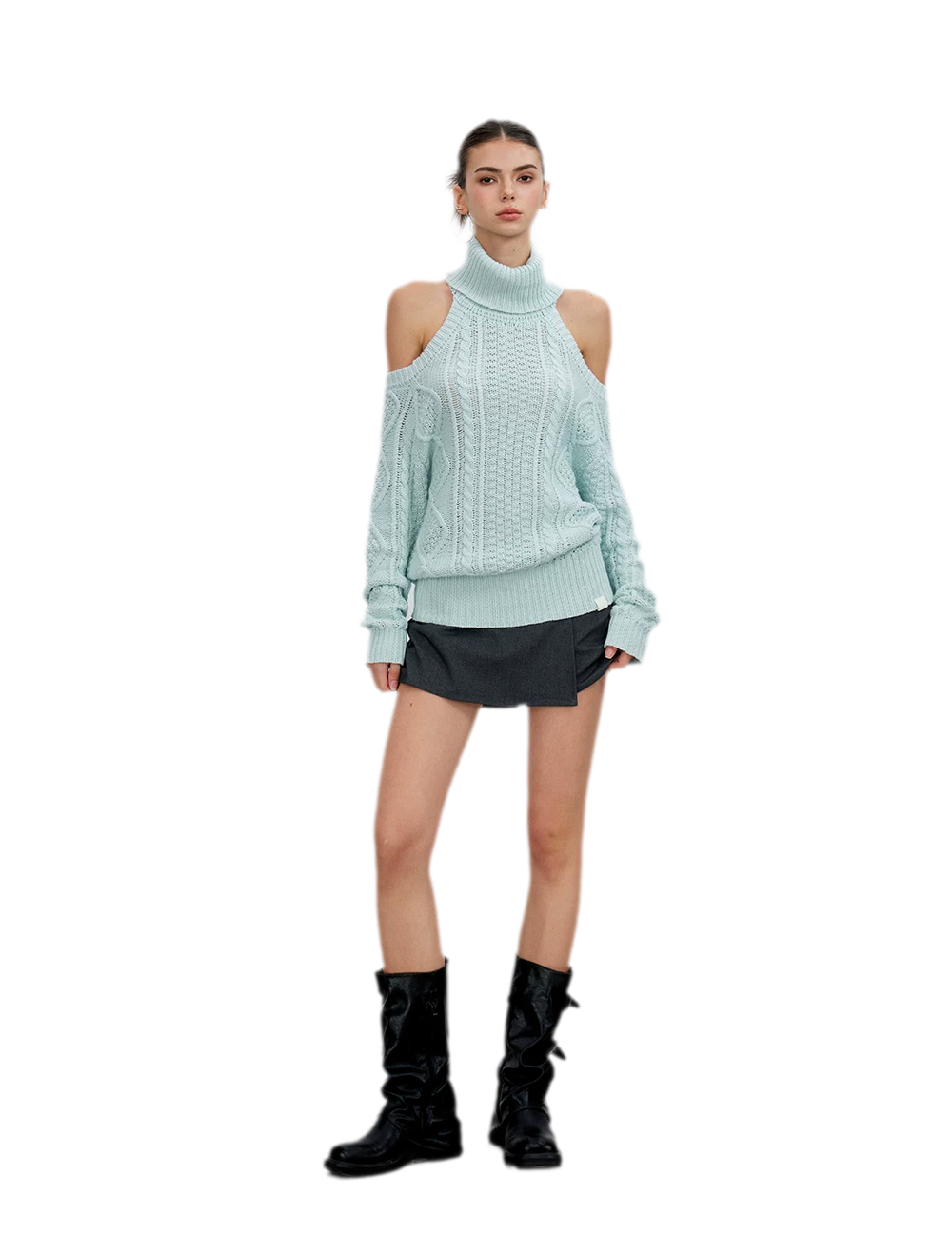 Cable-Knit Cutout Turtleneck Sweater