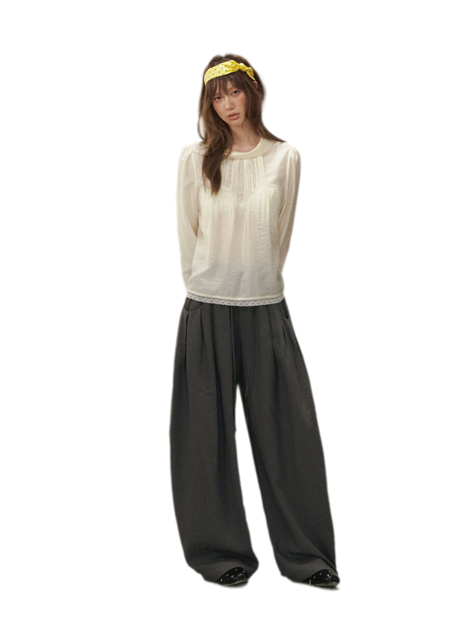 Pintuck Lace Cuff Blouse
