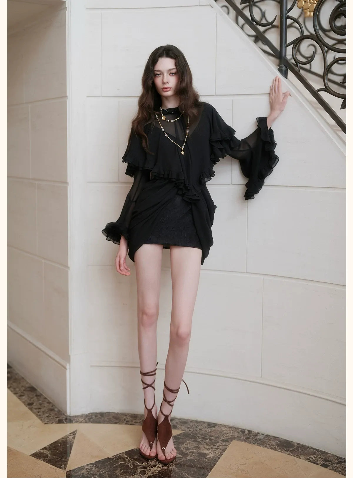 Textured Pleated Chiffon Dress