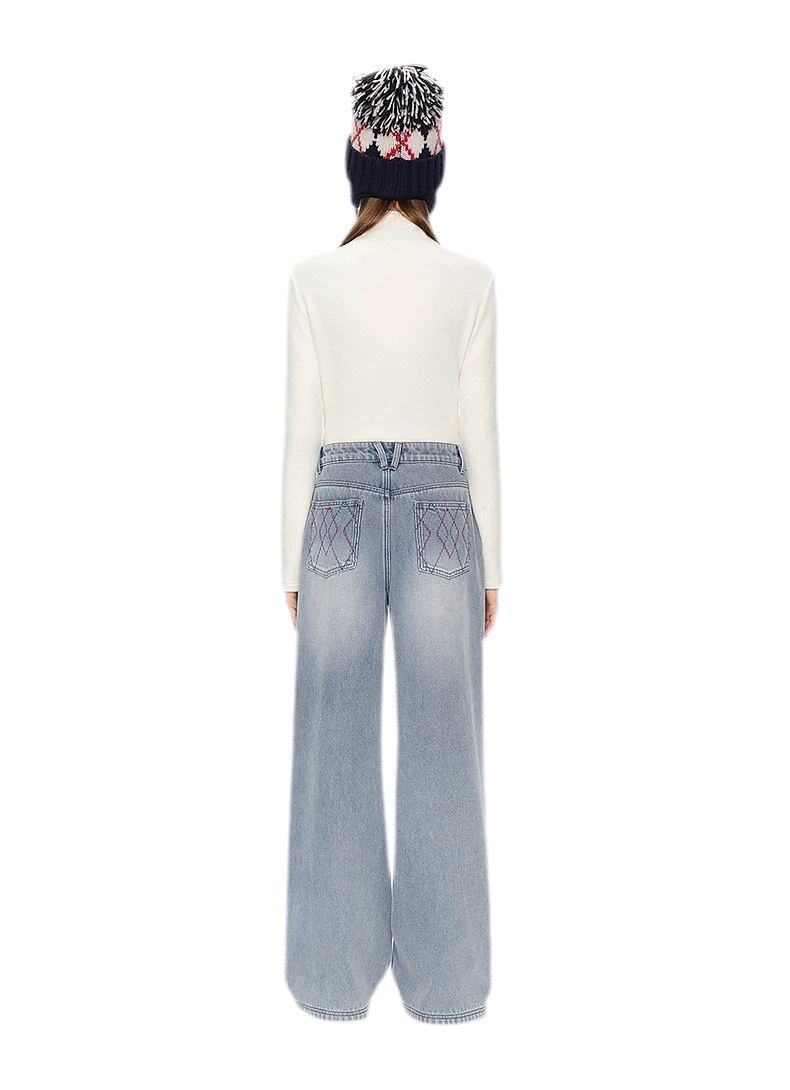 Jeans in denim a gamba larga con fodera in pile