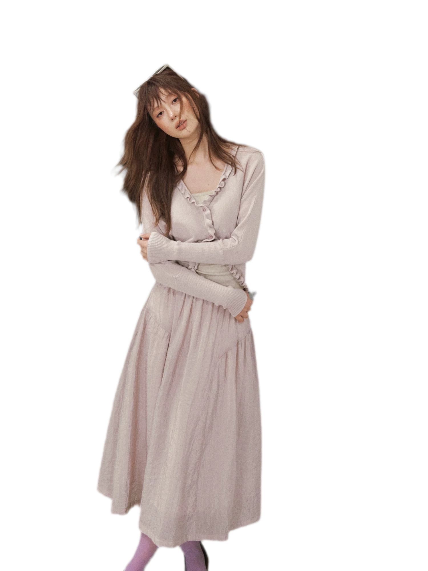 Ruffle Trim Knit Cardigan