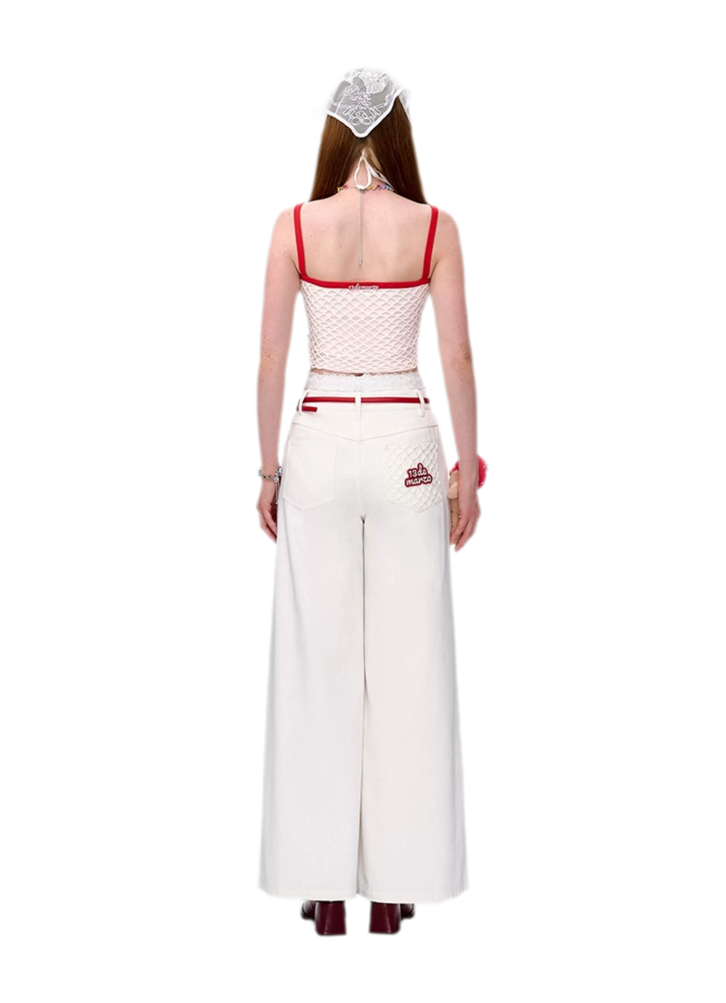 Fruit Embroidered Wide-Leg Pants