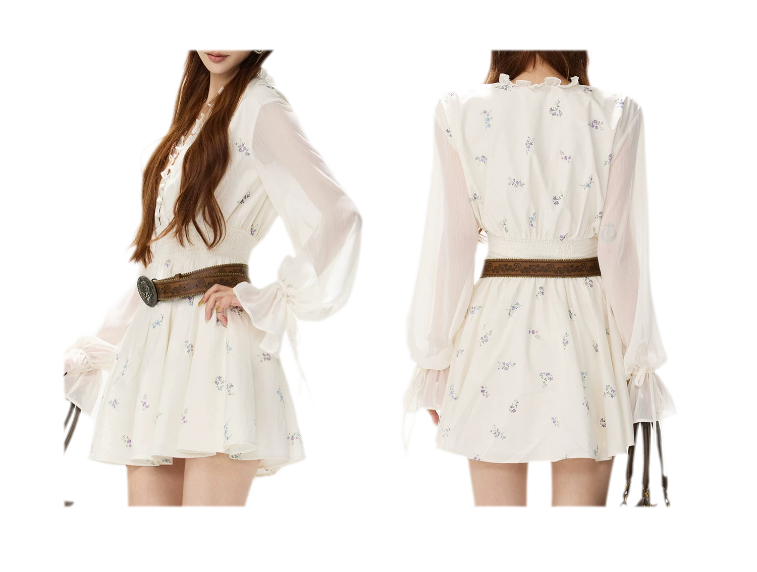 Floral Ruffle V-Neck Dress